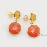 Yellow Chalcedony and Fanta Chalcedony Gemstone Earrings, Micron Gold Plated 925 Sterling Silver Earrings, Dangle Earrings, Christmas Gift